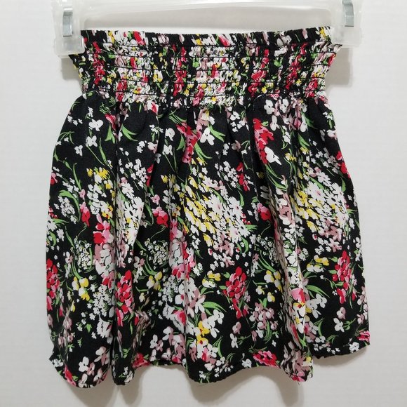 Luna Tix skirt Medium floral print smocked elastic pull on waist mini stretch - Picture 1 of 10